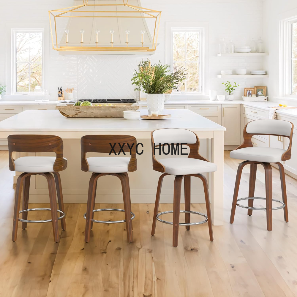 Barstools 카운터 높이 바 스툴, 26 인치 인조 가죽 회전 카운터 스툴, 미드 센추리 바 스툴, 4 개 세트