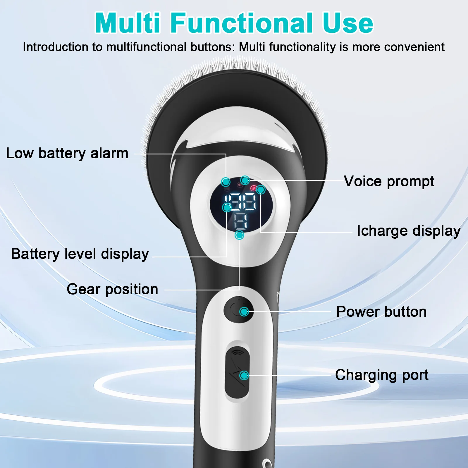 Cepillo de limpieza eléctrico multifuncional, cepillo de limpieza giratorio inteligente recargable por voz, cepillo de limpieza de cocina