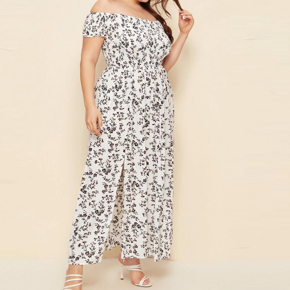 Plus size maxi vestido elástico no peito envolto costura fina vestido longo estilo bohemia fora do ombro vestido longo