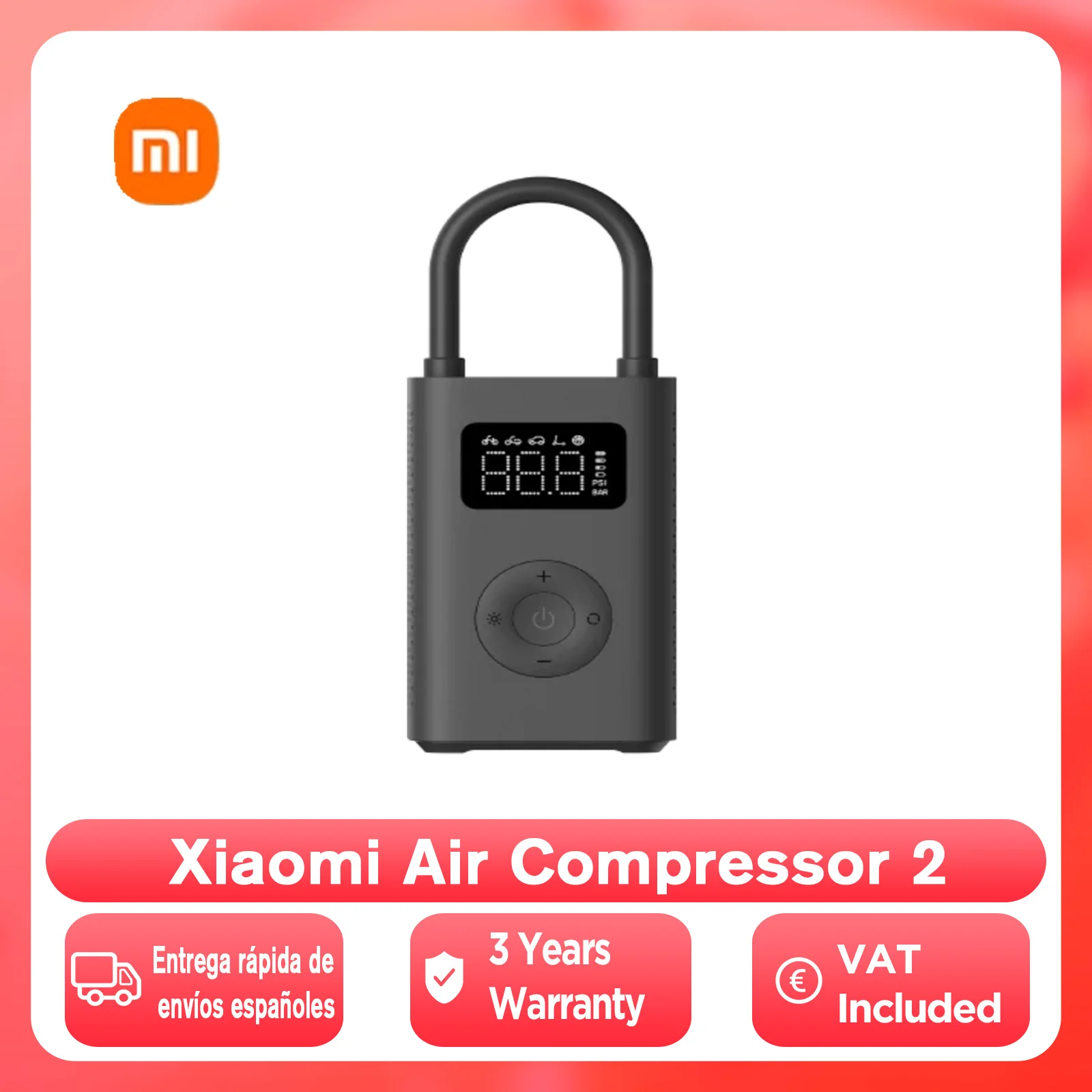 Xiaomi Mijia Compressore d'aria elettrico portatile 2/2D, Gonfiatore portatile Mi 2 PRO, Gonfiatore con pompa d'aria Rilevamento digitale della pressione dei pneumatici