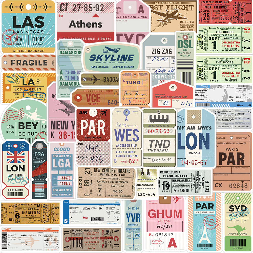 10/20/40 Uds. Pegatinas Vintage para billetes de aire, calcomanías de viaje mundiales, juguete DIY, equipaje, maleta, coche, teléfono, pegatina impermeable