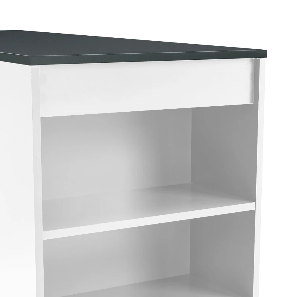 White Wooden Bar Table with Open Shelves,Grey Table Top