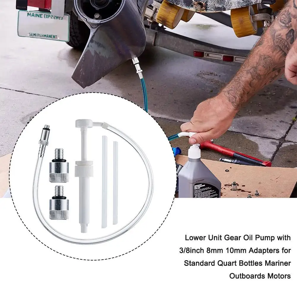 Bomba de óleo de engrenagem de unidade inferior para garrafas de quart padrão, vem com adaptadores de metal de 3/8 pol. 8mm 10mm cabem em todos os mercúrio e mariner outb o9h8