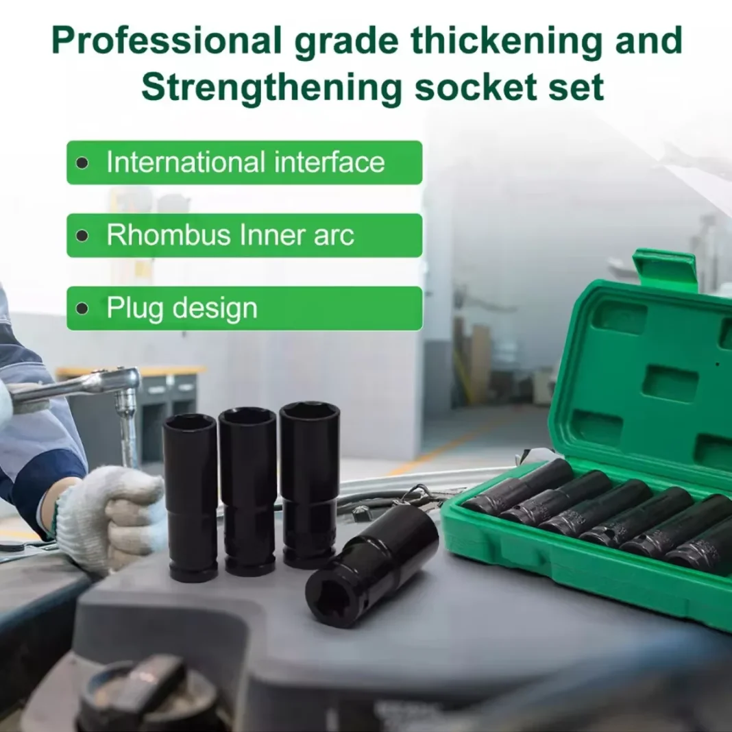 Socket wrench set, universal socket wrench set, deep-slot socket wrench set, pneumatic maintenance tool wrench 10-piece set