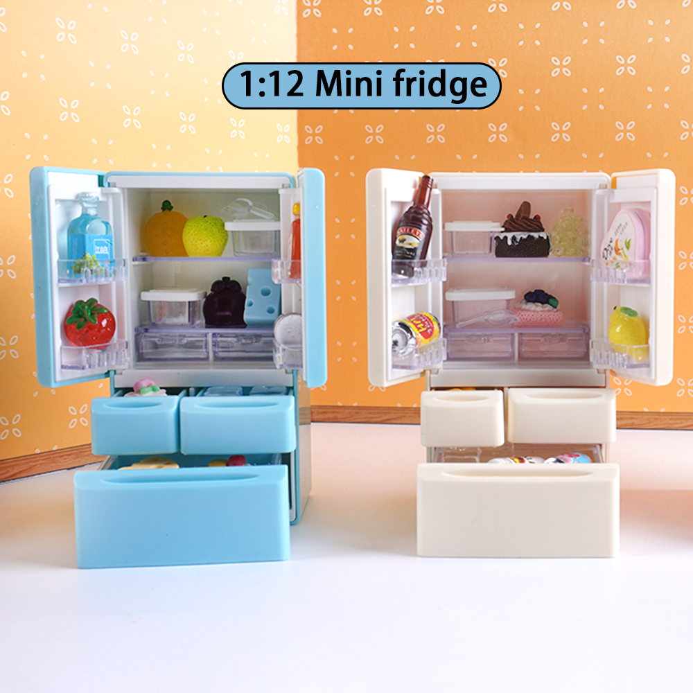 Refrigerador de doble puerta en miniatura, muebles para casa de muñecas 1:12, banco de cocina, refrigerador, congelador, juguete, cocina, accesorios de decoración del hogar