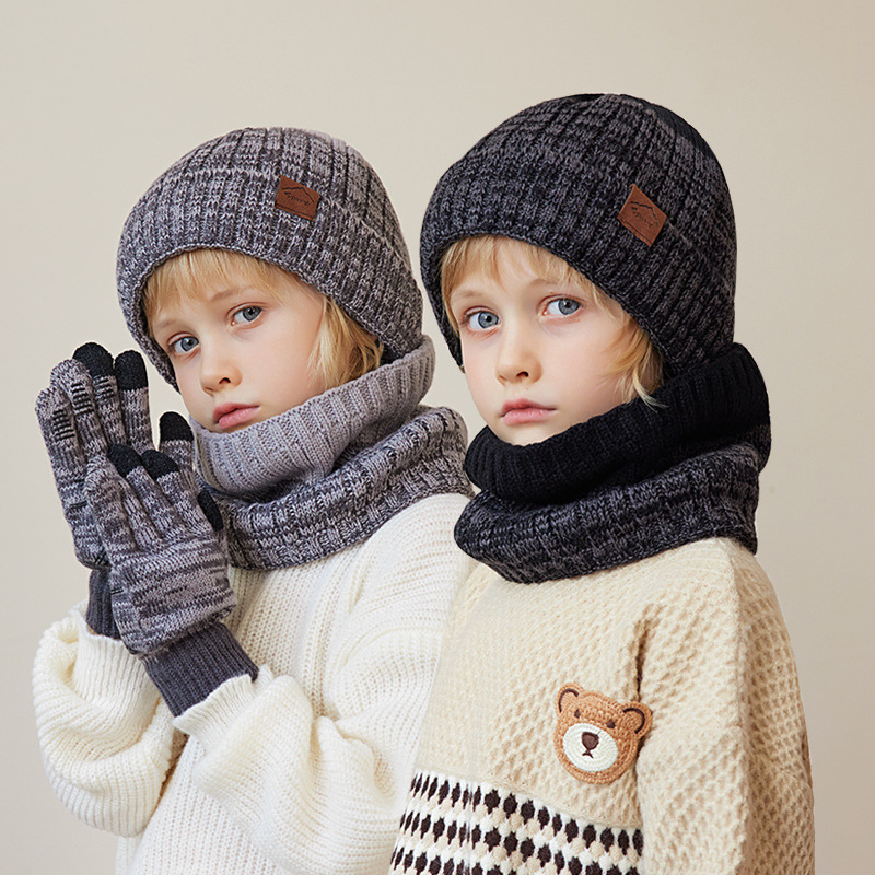 Gorro de invierno para niños, bufanda, guantes, conjunto de 2 piezas/3 uds., forro polar para niños y niñas, gorro de hilo de lana, gorro de punto a rayas para niños
