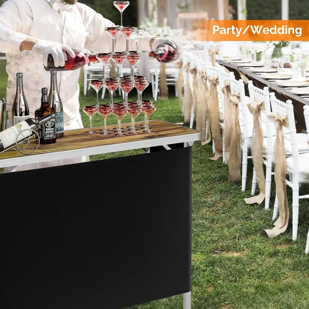 Portable Bar Table with Pole, 3-Tier Shelves, Mobile Bar Table for Events, Party, Camping, Picnic, Tradeshow, Indoor