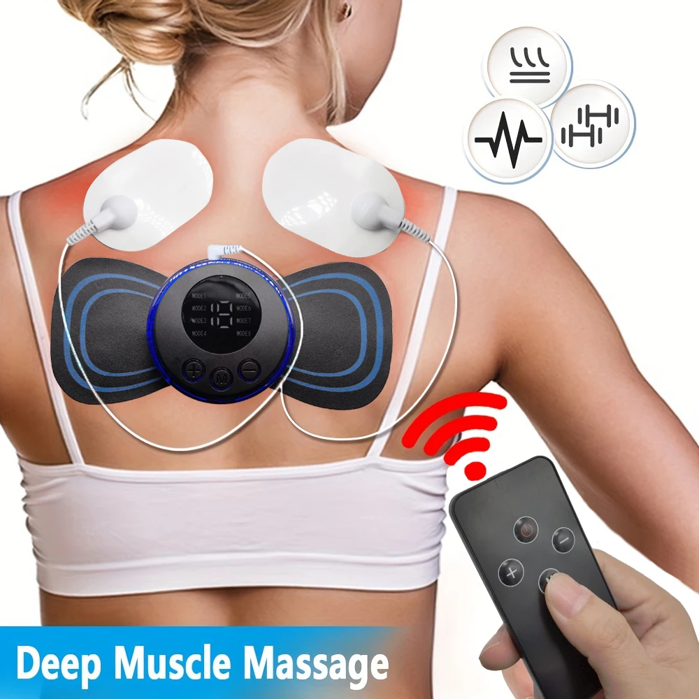 Massageador recarregável do pescoço com controle remoto, 8 modos, pulso de baixa frequência EMS, relaxamento muscular, alívio da dor