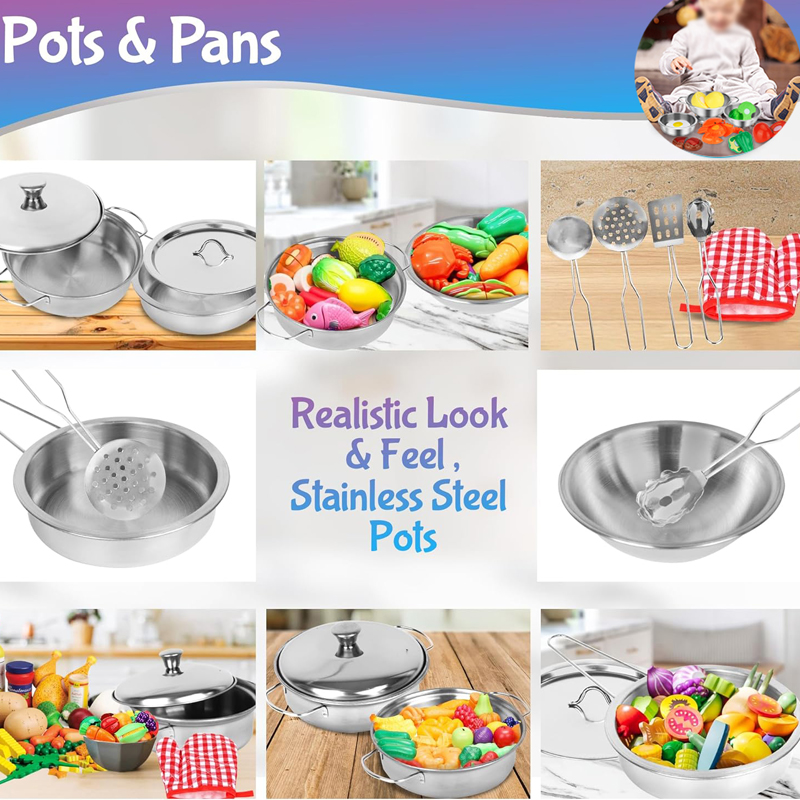 Crianças brincam brinquedos de cozinha panelas e panelas 13/15/20 pçs mini panelas de aço inoxidável playset fingir utensílios de cozinha para crianças