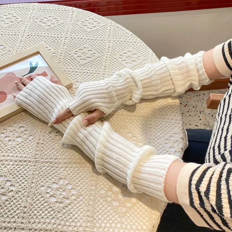 Manoplas sin dedos Y2K para mujer, guantes tejidos, guantes de Anime para Cosplay, calentadores de brazos de invierno, manoplas de punto Punk gótico Harajuku
