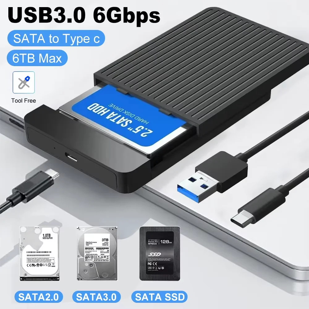 Корпус для внешнего жесткого диска 2,5 дюйма, USB C 3,1, 6 Гбит/с ,2.5 Inch SSD Case External Hard Disk Drive Adapter SATA HDD Enclosure USB C 3.1 6Gbps For PC MacBook Laptop HD Disk Storage Box