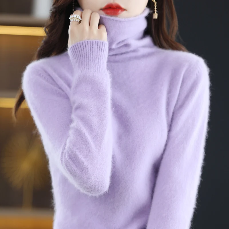 Nerz-Kaschmirpullover mit Florkragen für Damen, Strickpullover, Hemd mit lockerer Basis, Basic-Oberteile, modischer Pullover, Herbst-Winter 2024