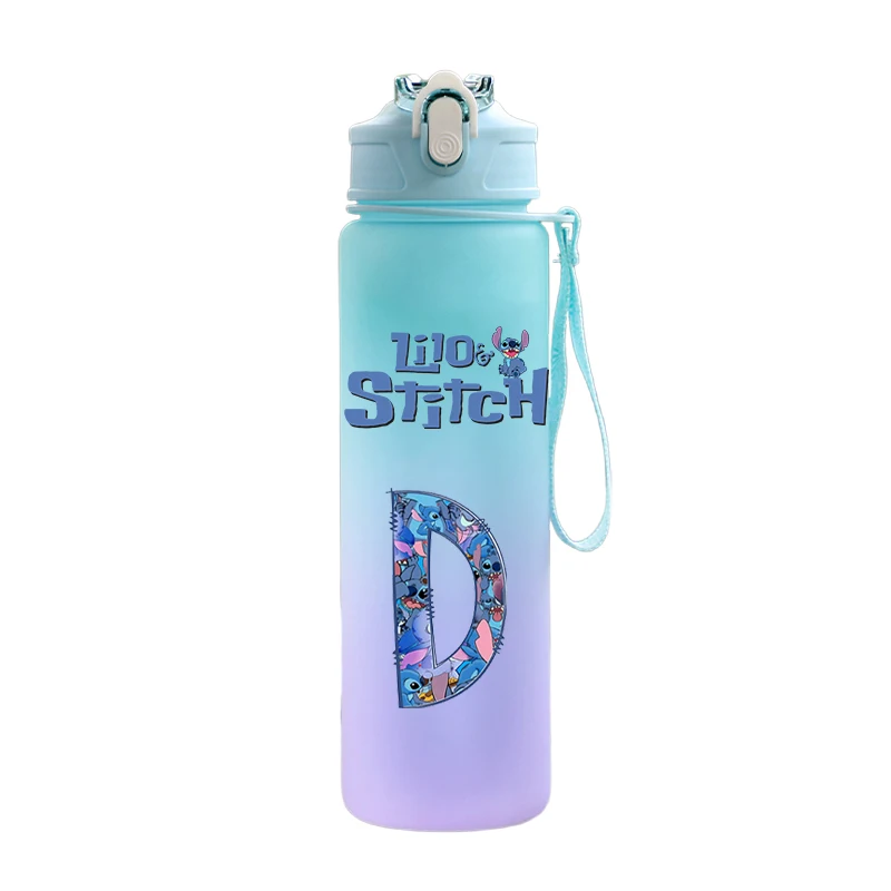 750ML Letter A-Z พิมพ์ Lilo Stitch ขวดน้ําขนาดใหญ่ความจุดื่มแบบพกพาการ์ตูนอะนิเมะกีฬากลางแจ้งถ้วยน้ําเด็กของขวัญ