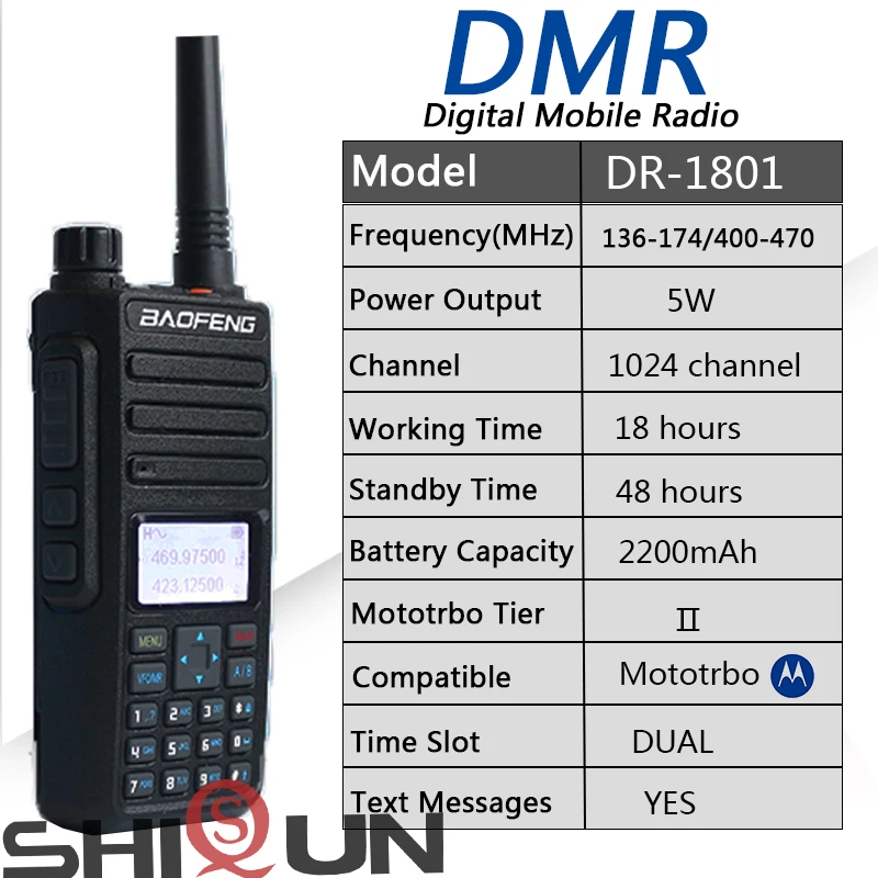 Baofeng DR-1801UV AES256 Verschlüsselung Long Range DMR Digital/Analog Walkie Talkie Tier I Tier II Dual Time Slot DR-1801 Amateurfunk