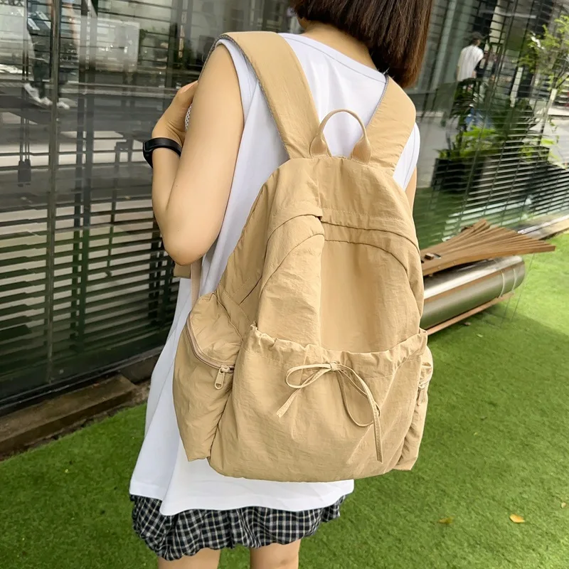 Simple and Versatile Drawstring Bow Large Capacity Backpack with Personalized Embroidered Name Nylon Backpack 2025 Gift New