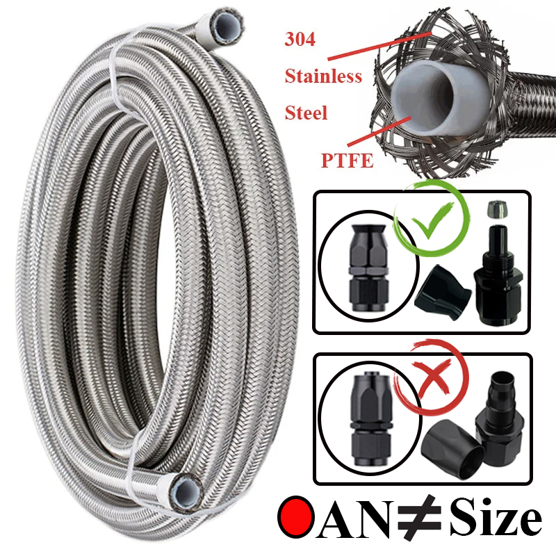 1 メートル/2 メートル/3 メートル/5 メートル AN3 AN4 AN6 AN8 AN10 レーシングホース 304 ステンレス鋼編組 PTFE ブレーキホース燃料油ラインオイルクーラーホースパイプ