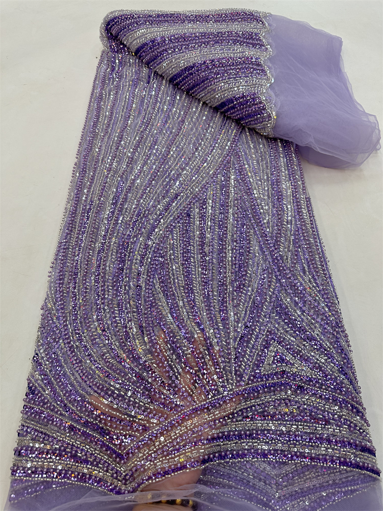 Nigeriano noivo renda tecido com lantejoulas para o vestido de casamento, contas de luxo high-end, francês bordado, africano, RF