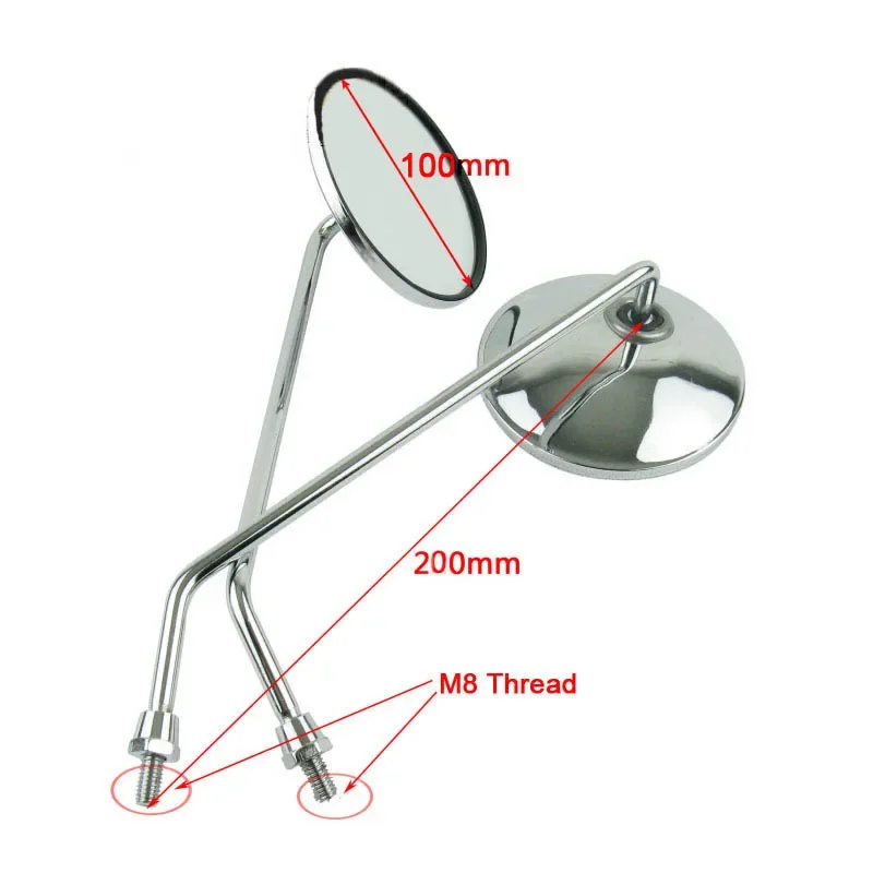 Un par de espejos cromados para motocicleta, espejo retrovisor Universal para motocicleta, manillar de 8mm, 22mm y 25mm, espejos convexos ovalados redondos