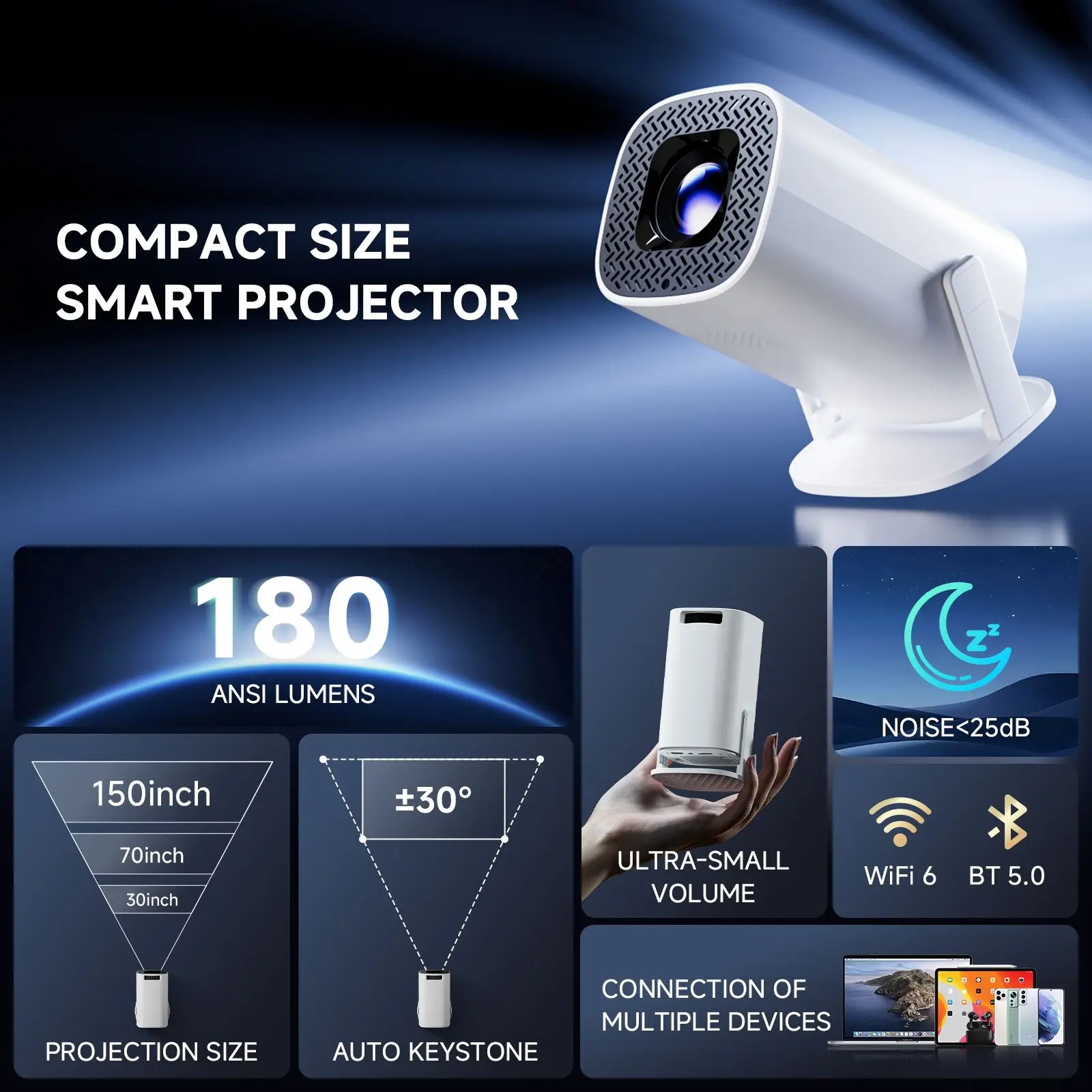 HONGTOP P30PRO Mini proiettore intelligente Android 14 WiFi6 BT 5.0 Supporto 4K 1280*720P Proiettore portatile esterno Smart Home Cinema