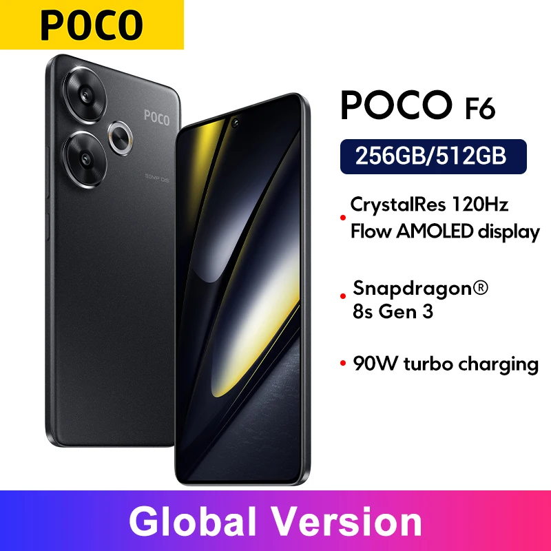 POCO F6 Smartphone Versión Global Snapdragon ® 8s Gen 3 90W Turbo Carga 5000mAh Batería