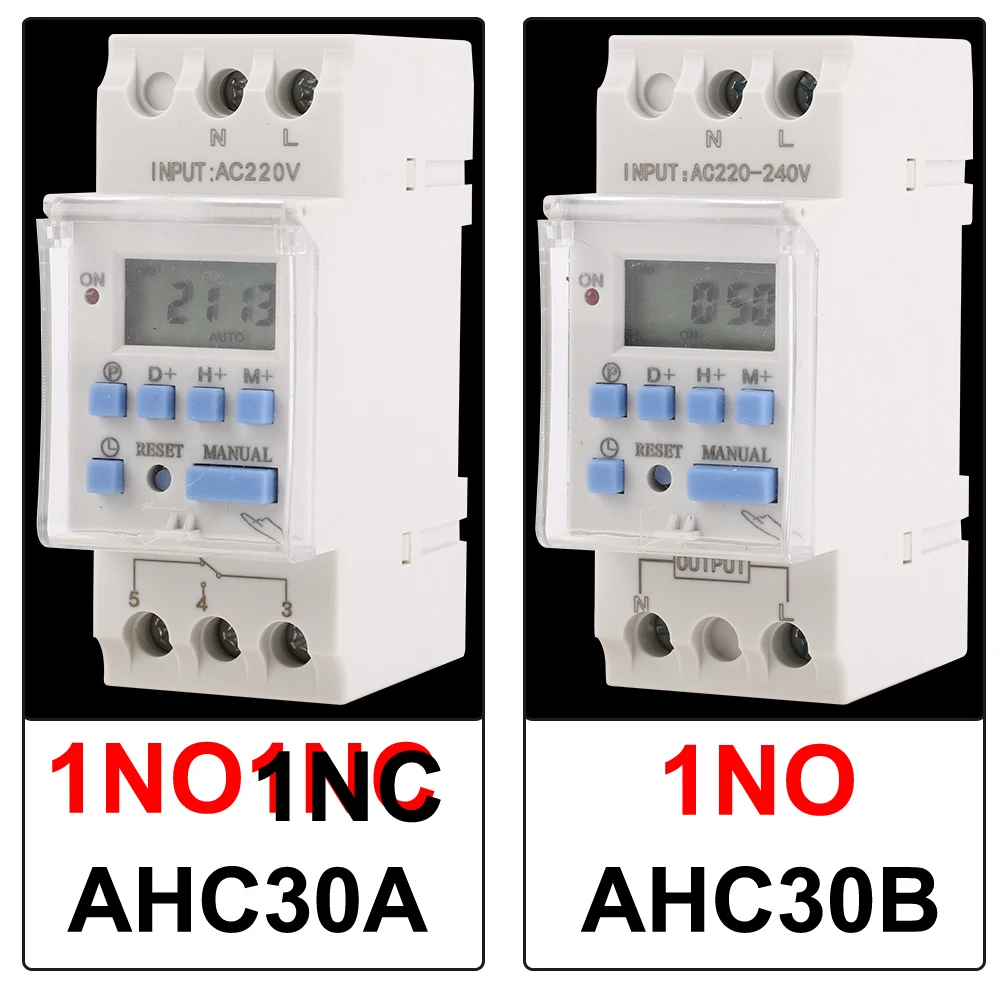 AHC30A New Type 30A Din Rail 2 wire Weekly 7 Days Programmable Digital TIME SWITCH Relay Timer Control AC 12V 24V 110V 220-240V