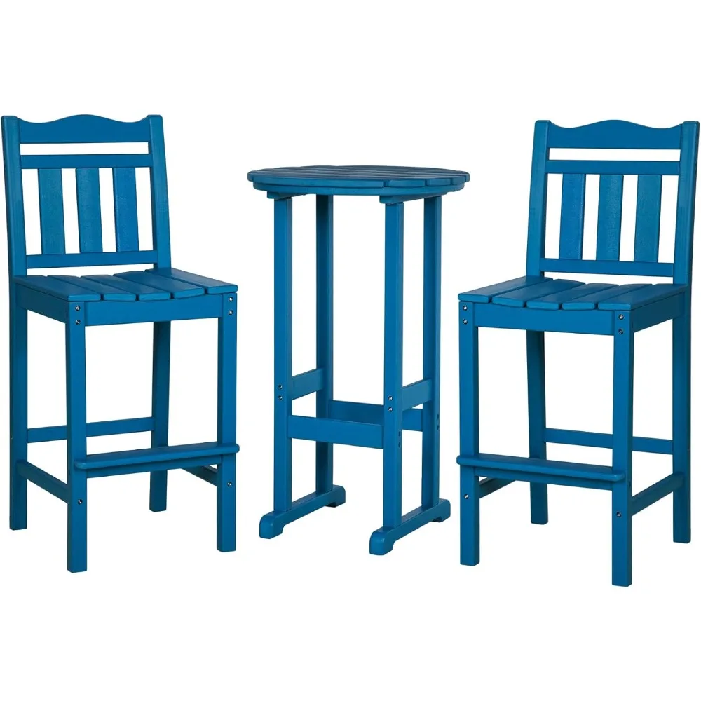 Outdoor Bar Chairs and Table Set, HDPE Balcony Adirondack Chairs and Table 3 Pieces Set, Outdoor Bar Stools Set for Garden