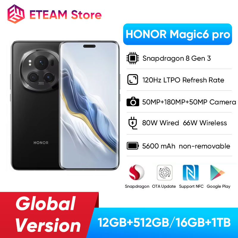 Original HONOR Magic6 Pro teléfono inteligente android versión Global Snapdragon 8 Gen 3 120HZ 6,8 "cámara cuádruple curvada de 180MP 5600mAh