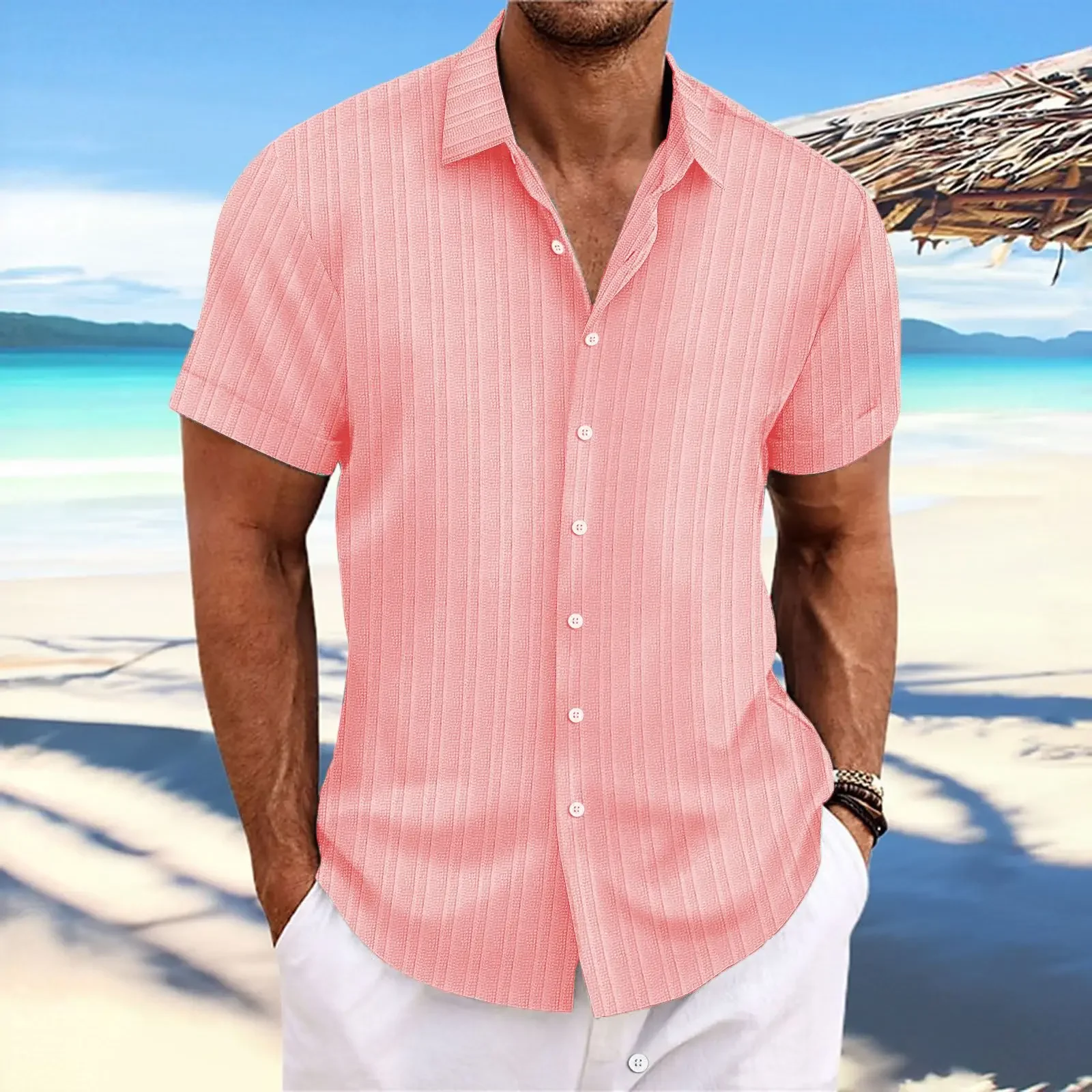 Camicia a maniche corte a righe di alta qualità da uomo estiva, nuova moda di lusso, top fresco traspirante da spiaggia casual business