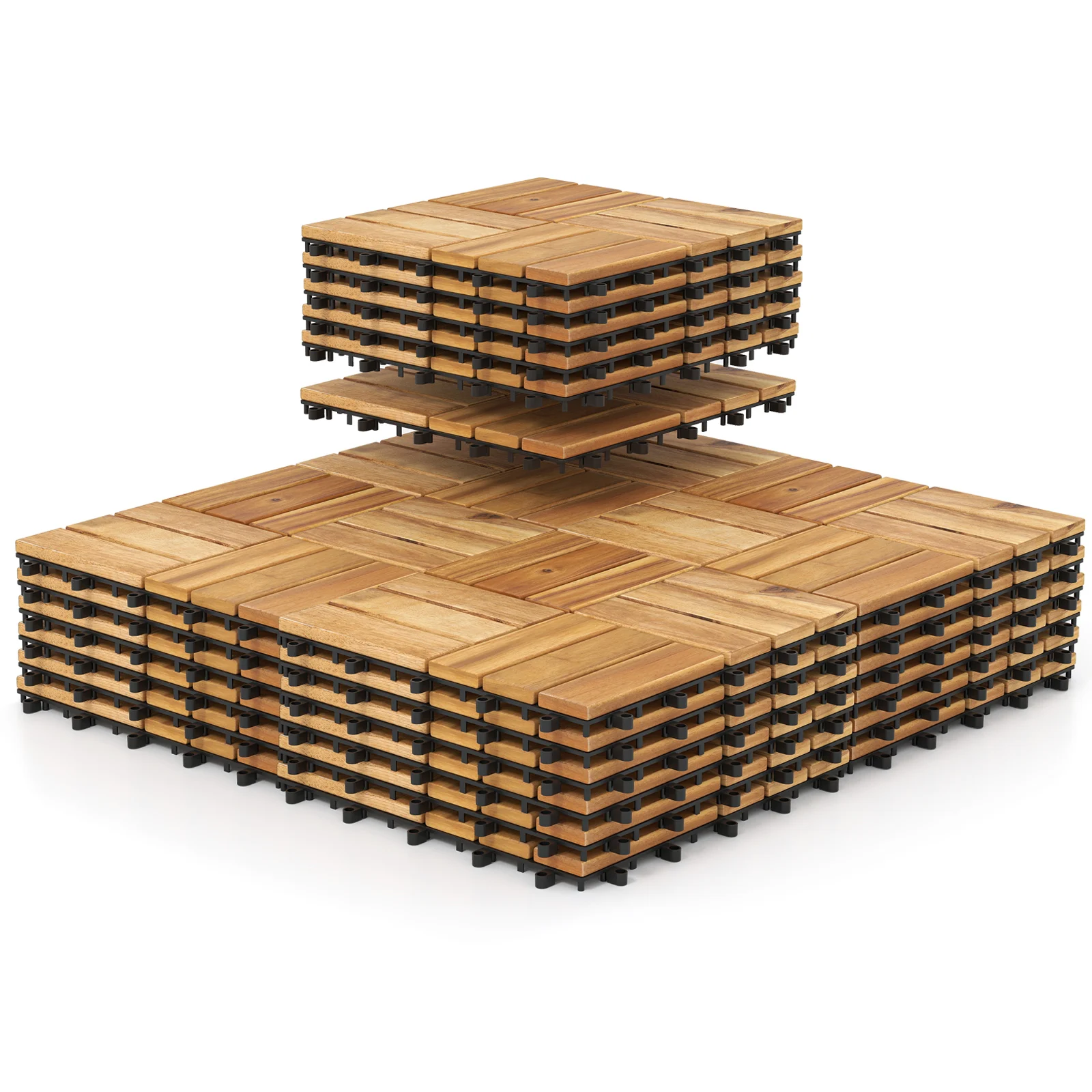 30 Pcs Interlocking Flooring Tiles Floor Decking for Patio Acacia Wood Outdoor