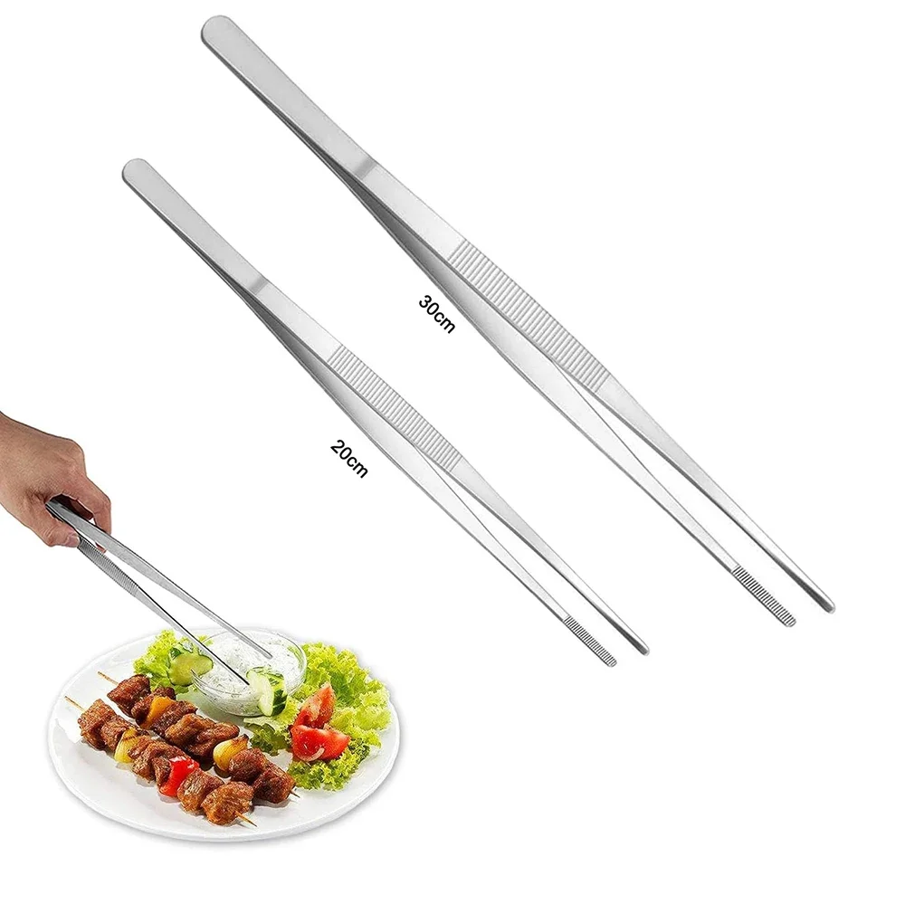 20CM/30CM hogar médico jardín cocina herramienta para barbacoa barbacoa larga pinzas para comida pinzas rectas de acero inoxidable pinzas dentadas