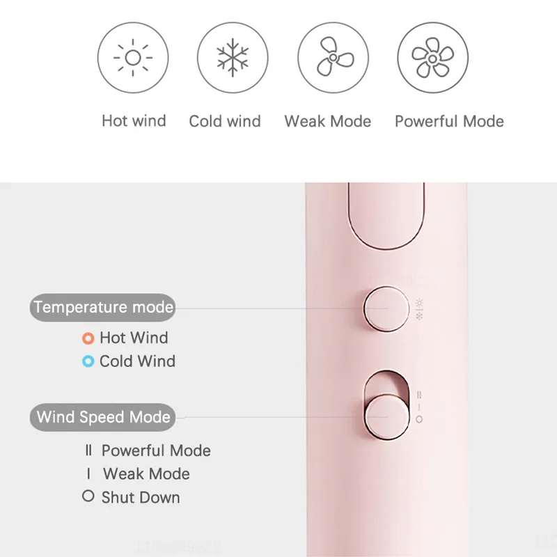 XIAOMI MIJIA H101 Asciugacapelli portatile – 1600 W, pieghevole, ioni negativi 50 M, flusso d'aria 15 m/s, modalità doppio calore e velocità, 220 V Con adattatore