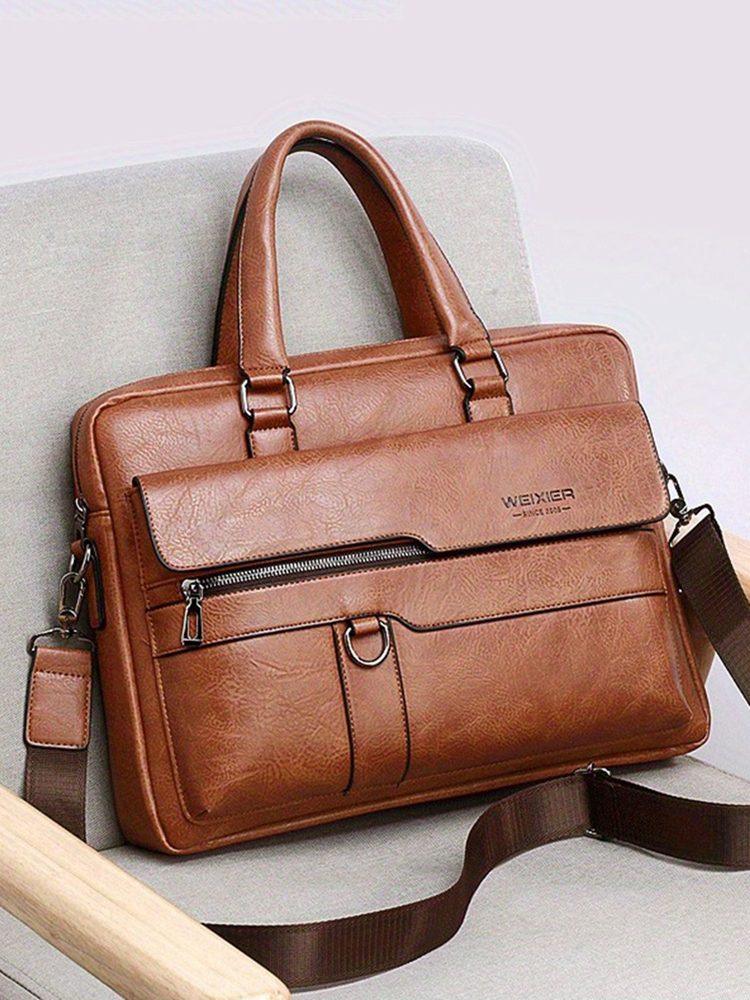 Retro Herren Aktentasche Hochwertige Business Handtasche PU Leder Computertasche für 14-Zoll Laptop Umhängetasche Messenger Bag