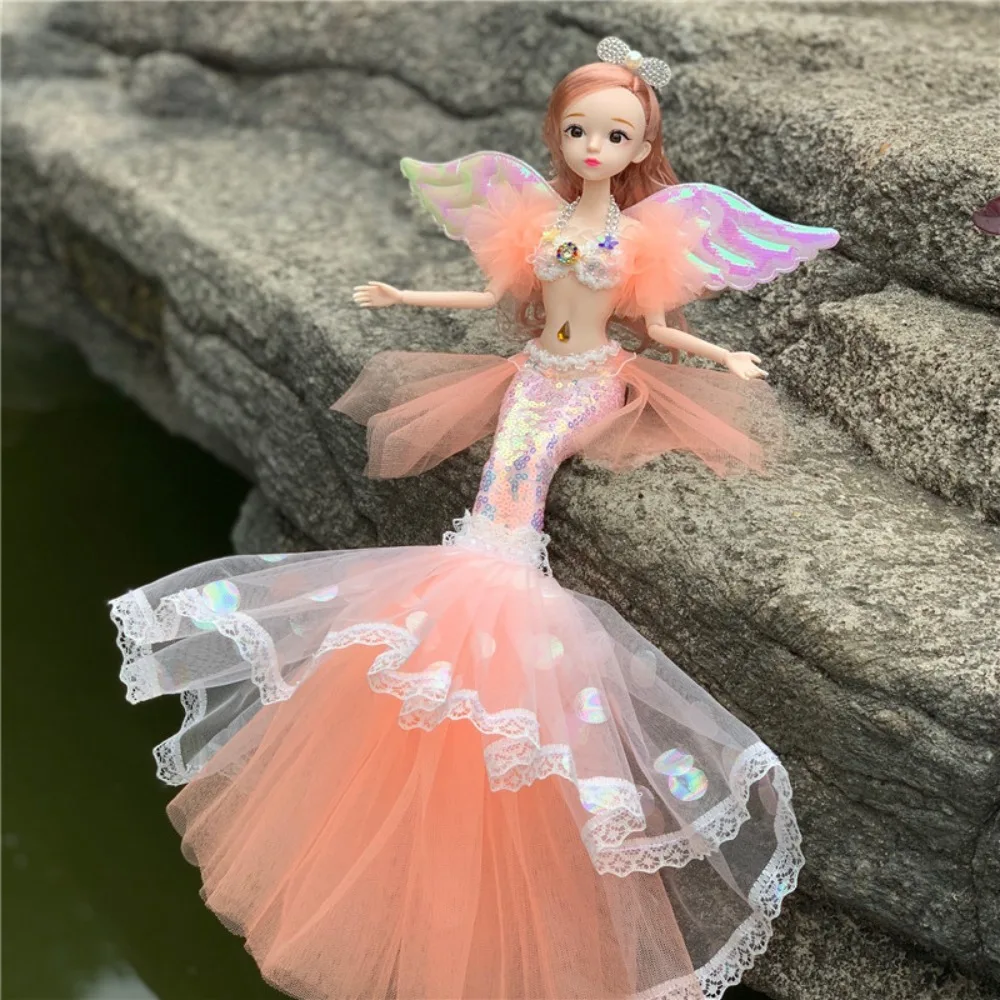 Boneka Putri Duyung DIY Buatan Tangan Trendi 45Cm Mainan Berdandan Multi Sendi Hadiah Aksesori Rumah Boneka Sayap Peri