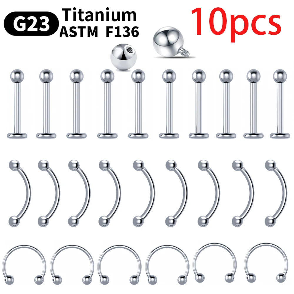 Venta al por mayor, 10 Uds., joyería para Piercing de cejas, Labret Lip Stud G23, Piercing para tabique de titanio, anillo para la nariz, varilla C, joyería para el cuerpo para mujeres