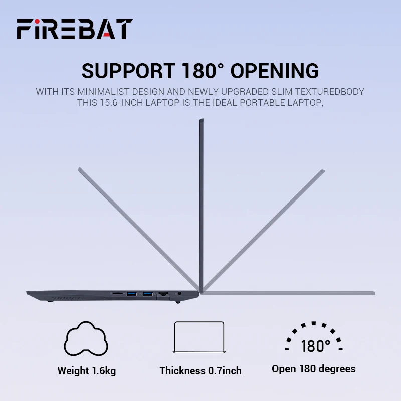 Firebat AT15 노트북 Intel N150 CPU 15.6 인치 16GB RAM 512GB SSD 경량 비즈니스 컴퓨터 노트북 BT4.2 WiFi5 1080*1920