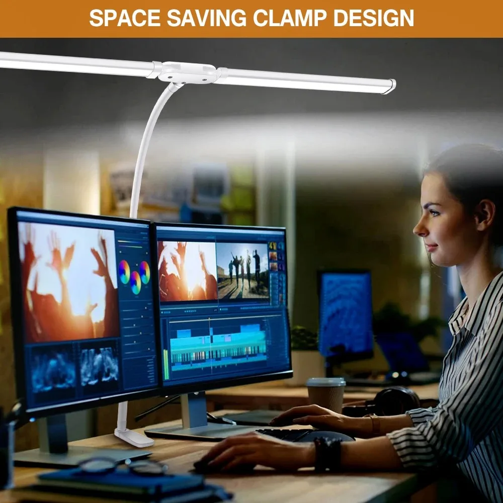 Doppel-/Einzelkopf-LED-Schreibtischlampe, dimmbar, PC-Monitor-Licht, USB-Tischlampen, Leselampen, Augenschutz, 3-Farben-Modus für Büro