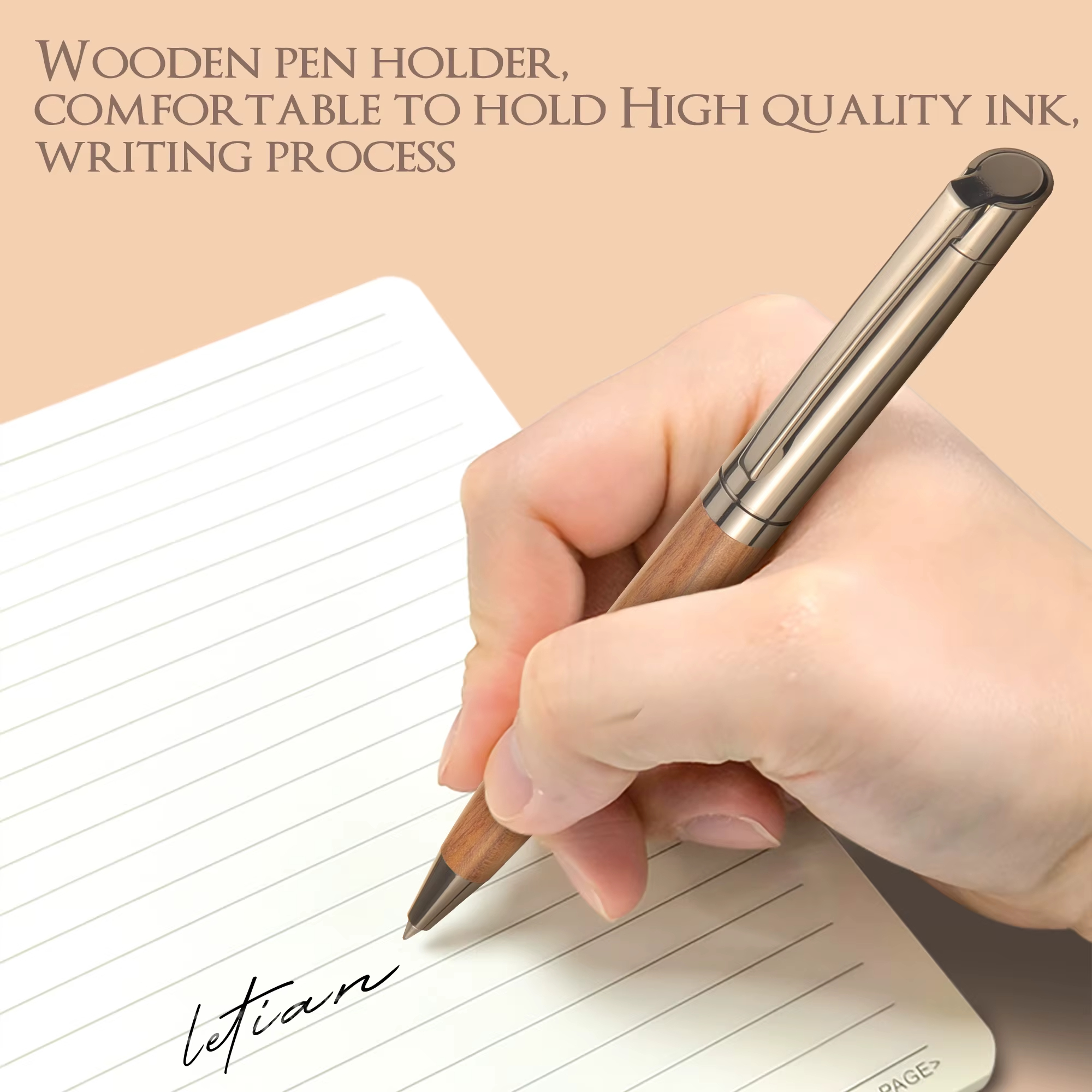 1 Set Premium Metal Ballpoint Pen with Wood Barrel for Smooth Writing Experience and High-End Design-Black Ink-Office-With Case