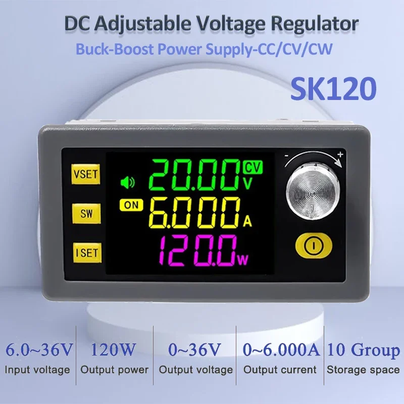SK120 120W CNC Buck Boost DC ปรับแรงดันไฟฟ้าแหล่งจ่ายไฟแรงดันไฟฟ้าคงที่คงที่ MPPT ชาร์จพลังงานแสงอาทิตย์ Mod