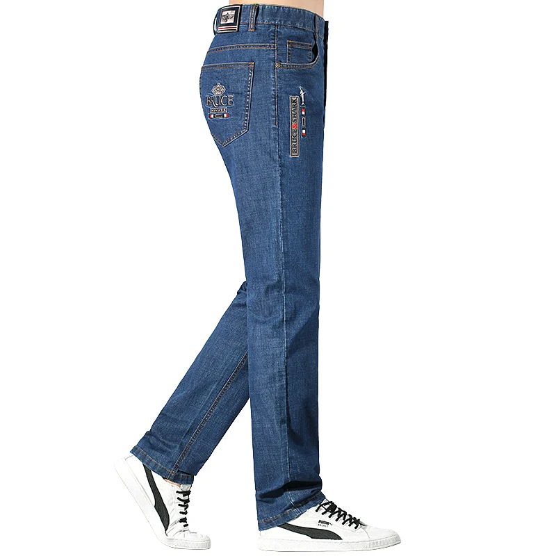 2024 pantalones vaqueros de verano para hombre, pantalones vaqueros largos Bruce & Shark para hombre, pantalones vaqueros elásticos de algodón, moda informal holgada, pierna recta, talla grande 42