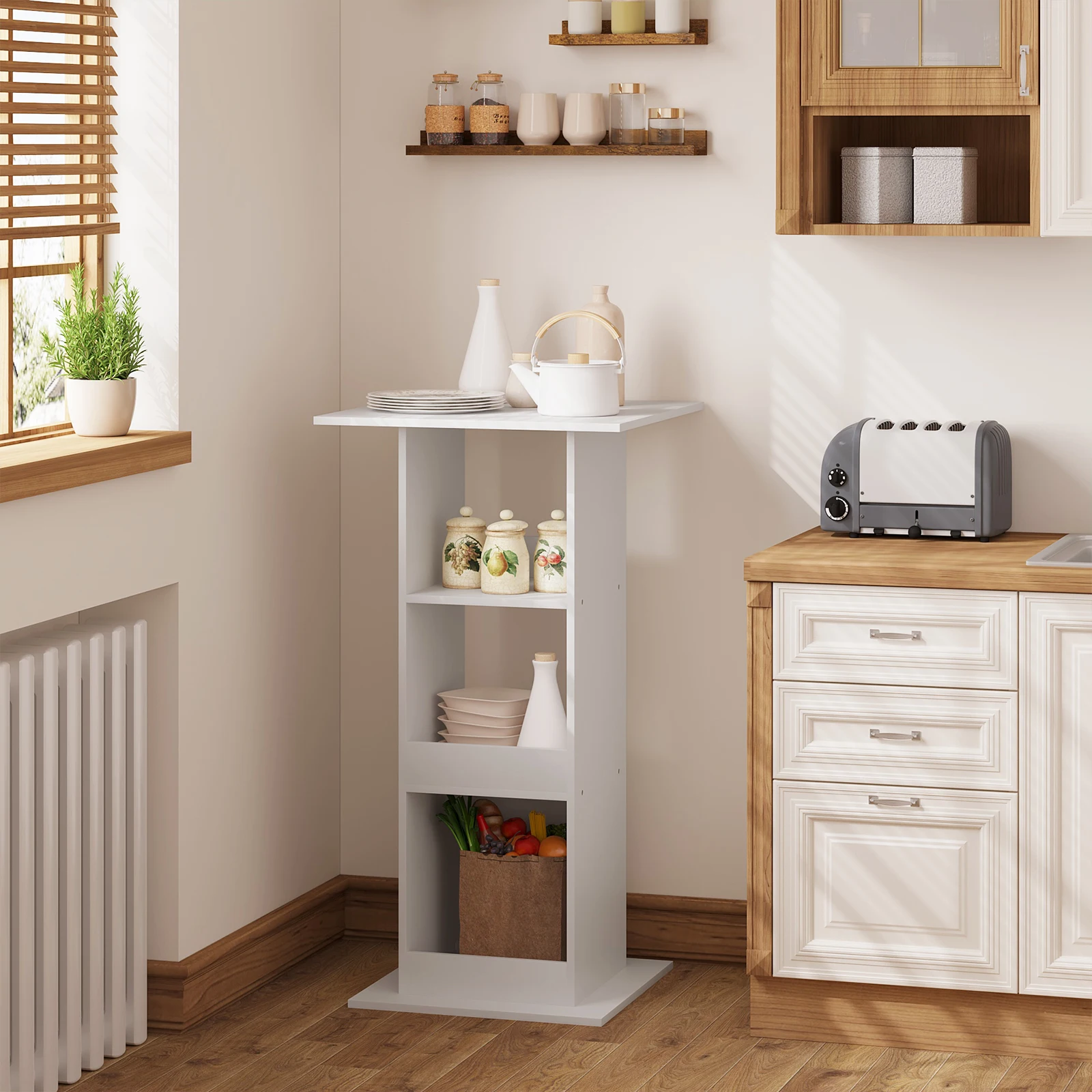 WOLTU, 1 mesa de Bar, mesa de mostrador cuadrada de bistró con 3 estantes, gabinete lateral, soporte para bebidas para Pub, cocina, comedor, sala de estar