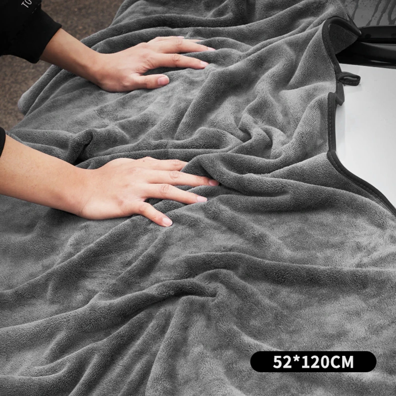 Toalla de limpieza de microfibra, paño de secado suave y grueso, toallas para lavar el cuerpo del coche, trapos limpios de doble capa, 120x52cm, 100x40cm, 75x35cm