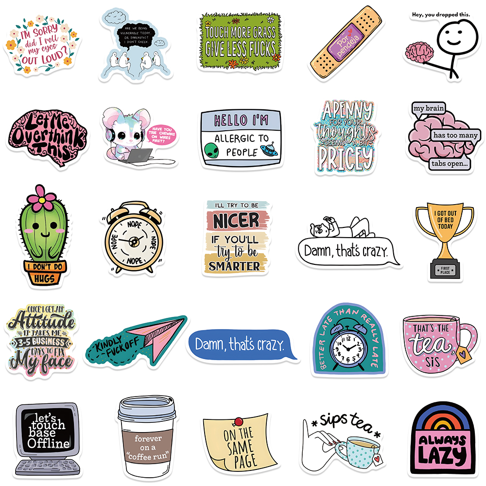 50pcs การ์ตูนตลก Sarcastic สติกเกอร์สําหรับกระเป๋าเดินทางแล็ปท็อปกีต้าร์โทรศัพท์สเก็ตบอร์ดกันน้ํา Graffiti ไวนิลจักรยานสติ๊กเกอร์รถ