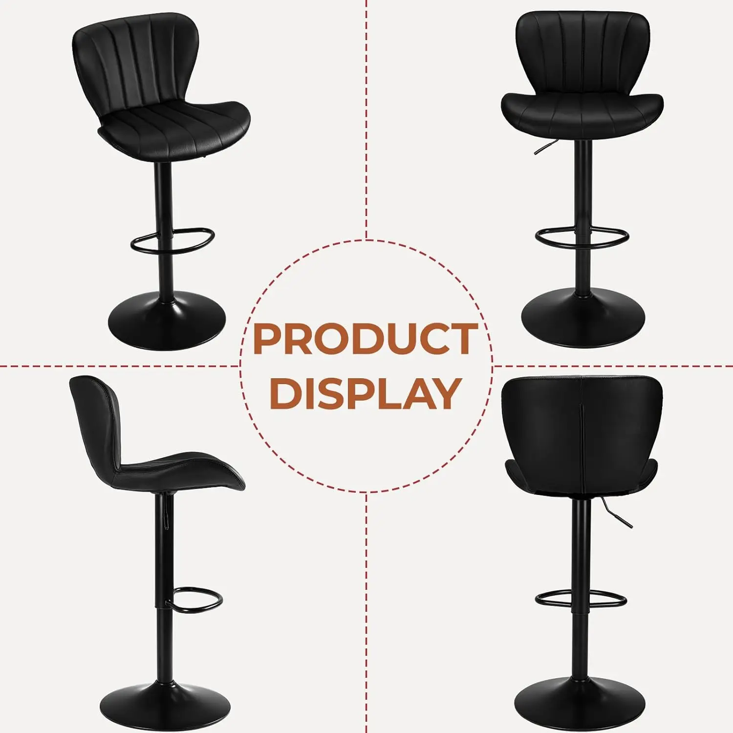 Ensemble de 2 tabourets de bar 360 °   Tabourets de bar pivotants réglables, chaises de bar à hauteur de comptoir avec dossier, bien rembourrées, cuir PU noir/gris