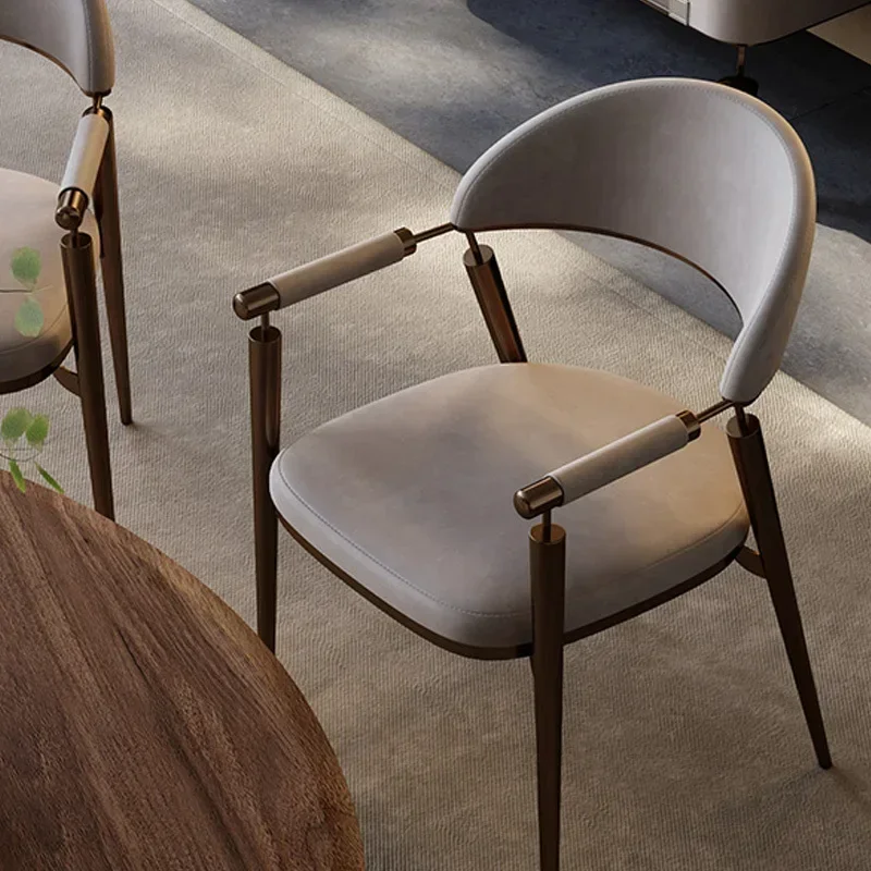 Italian Light Luxury Backrest Dining Chair, Office Home Tea  High-end Leather with Armrests, Simple Modern Leisure Chair