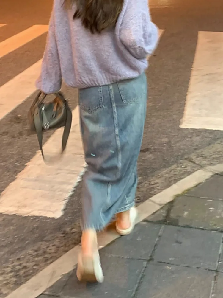 falda de Cintura Alta con Corte en A, Falda Larga Vaquera con Abertura para Mujer, Diseño de Primavera y Otoño, Faldas Ad...
