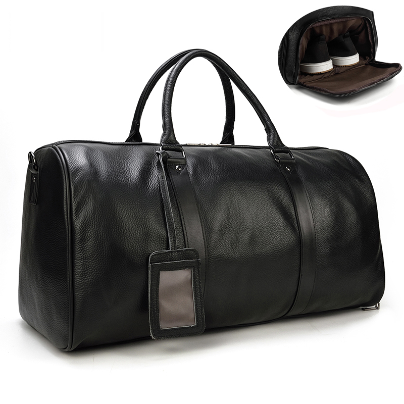 Bolsos de viaje de piel de vaca Natural, bolso de noche de cuero impermeable para hombre, bolso para equipaje de avión, bolso de fin de semana para hombre, negocios 55cm