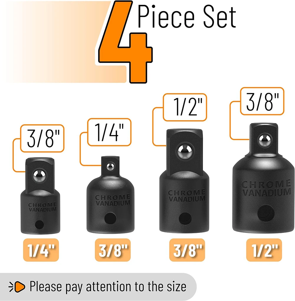4PCS 1/2 3/8 1/4 inch Impact Socket Adapter Reducer Set Gebruik Sleutels Boren in Auto en Slagschroevendraaier bouwwerk