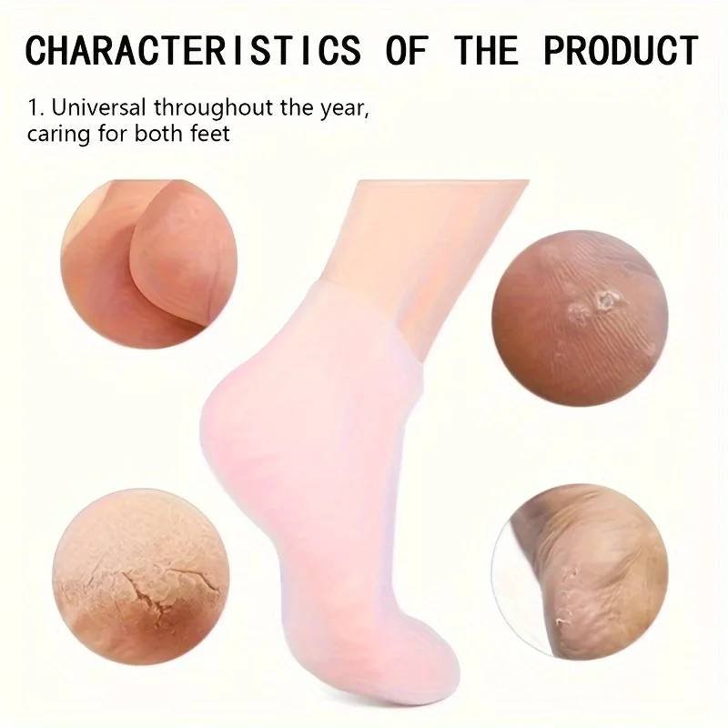 Meias hidratantes de silicone para pés, 2 pacotes, para pés secos e rachados - com loção corporal, massagem calmante, kit de cuidados com pedicure
