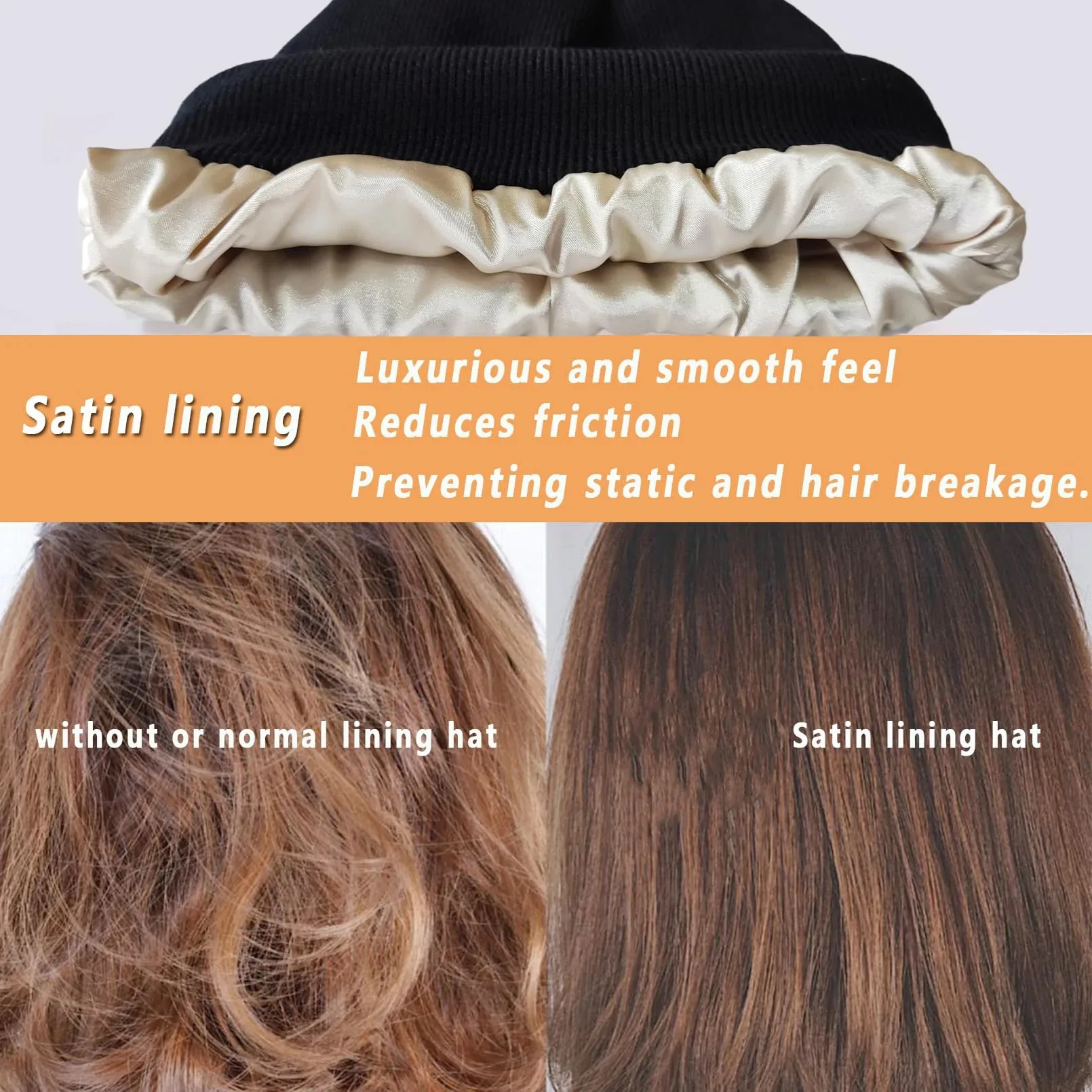 Unisex ซาตินเรียงราย Anti Static Beanie หมวกผู้หญิงฤดูหนาวผ้าไหมซับ Slouchy Warm Cuffed Skullies 2 ชั้นผม Sleep Cap