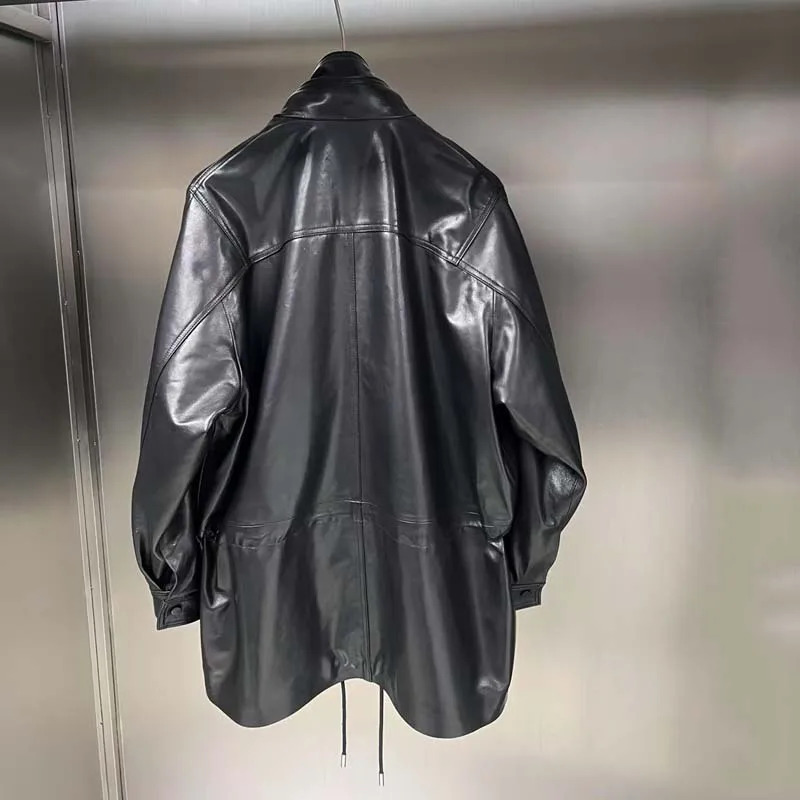 echt leren jas normale lengte damesjas lente geplooide taillestijl dubbele revers ontwerp natuurlijke echte schapenvacht